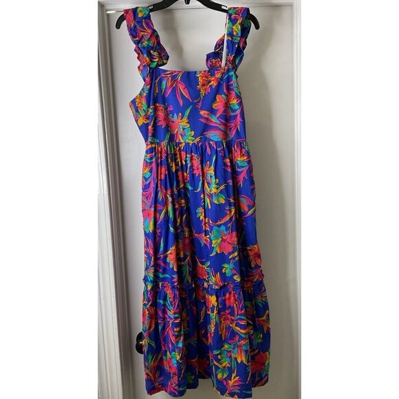 J. Crew Square Neck Midi Bright Floral Ruffle Tiered Dress Size 8 - Picture 2 of 8